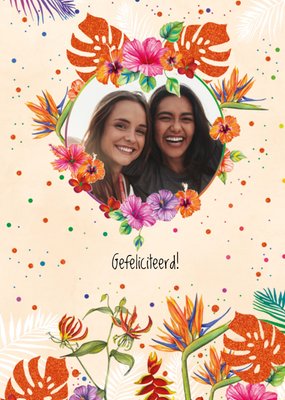 Geïllustreerd Tropische Bloemen Foto Upload Gefeliciteerd Kaart