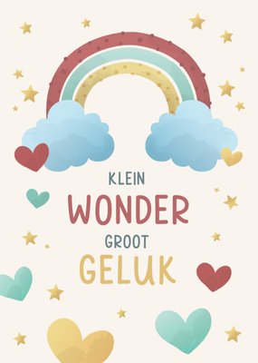 Papercute | Geboortekaart | Klein wonder, groot geluk | Regenboog, harten en sterren
