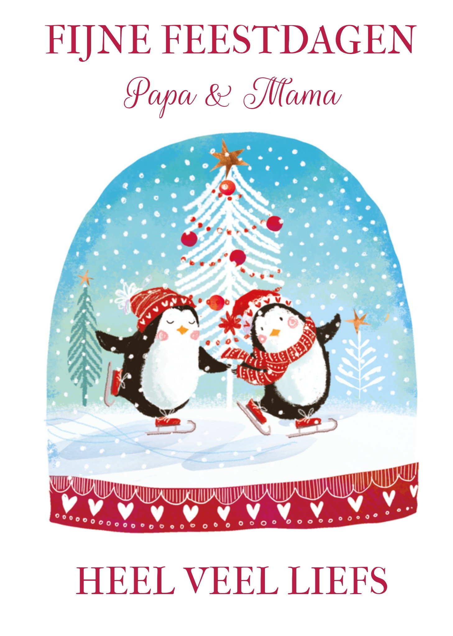 Kerstkaart snowglobe papa mama Ling Design