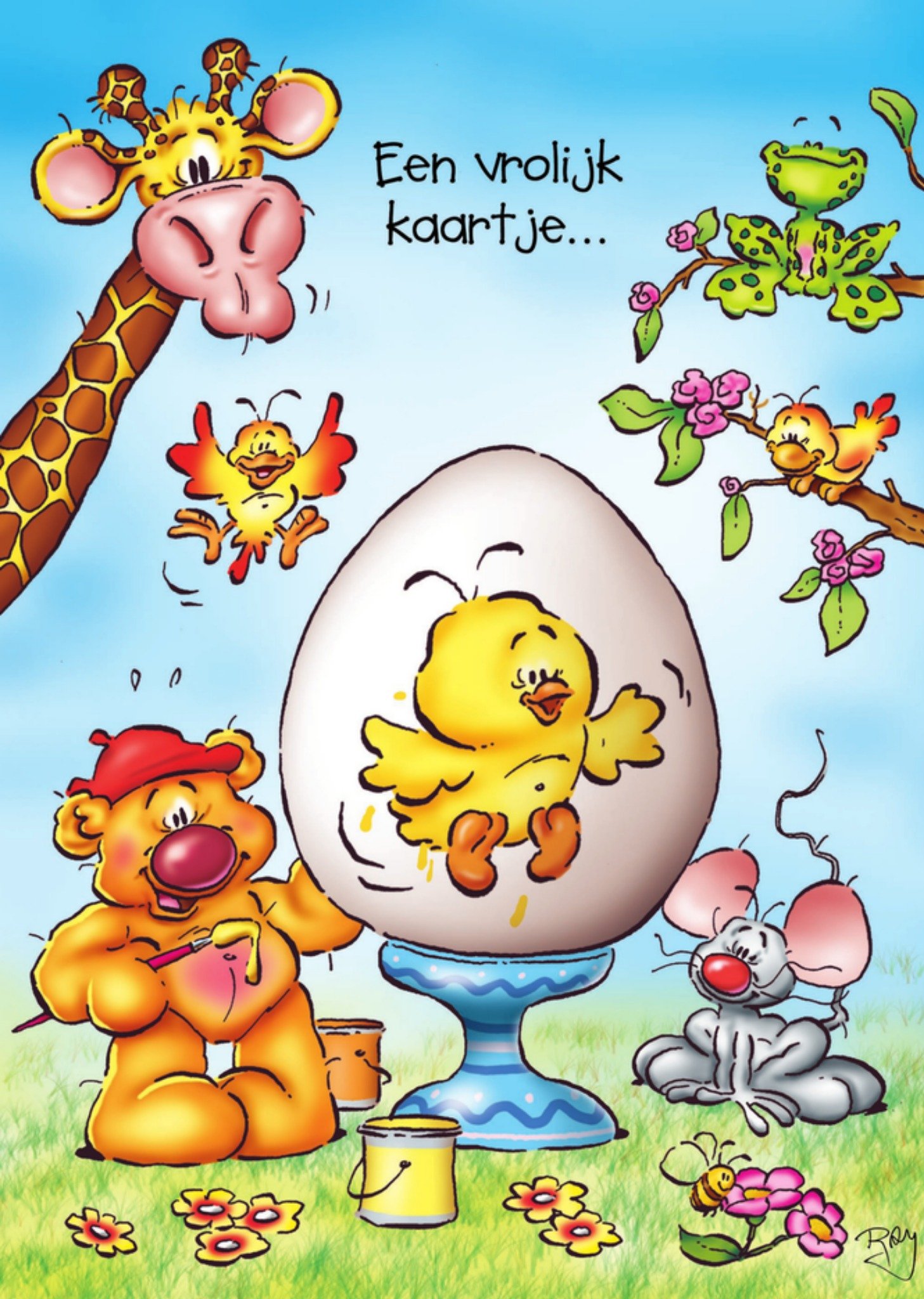 Paaskaart paasei kuikens Kaart Doodles