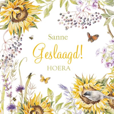Geïllustreerd Aquarel Zonnebloemen Geslaagd Kaart