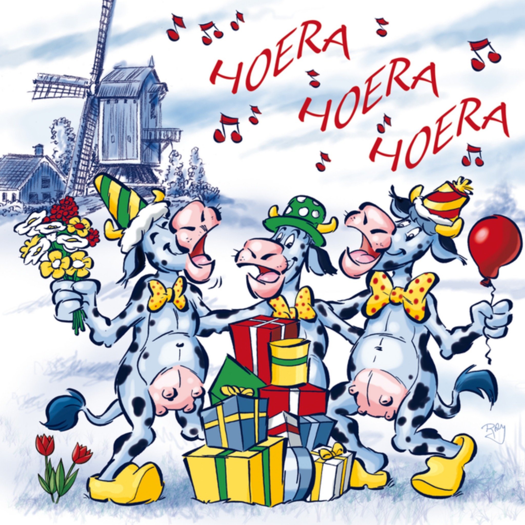 Verjaardagskaart koeien Vierkante Kaart Old Dutch