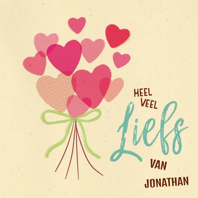 Heel Veel Liefs Geïllustreerd Boeket Met Hartjes Kaart