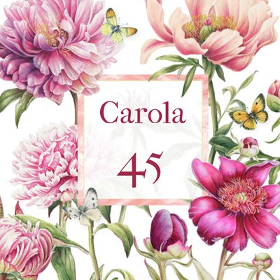 Geïllustreerd Aquarel Bloemen 45e Verjaardag Kaart