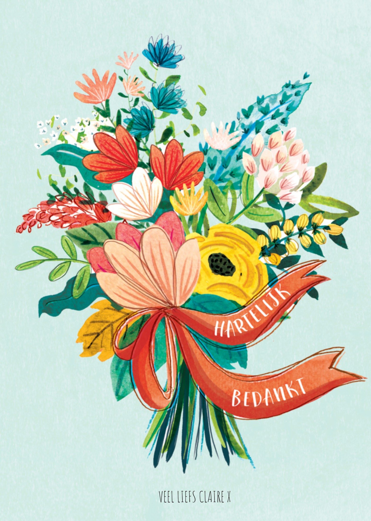 Bedanktkaart met naam fleurig Kaart Greetz