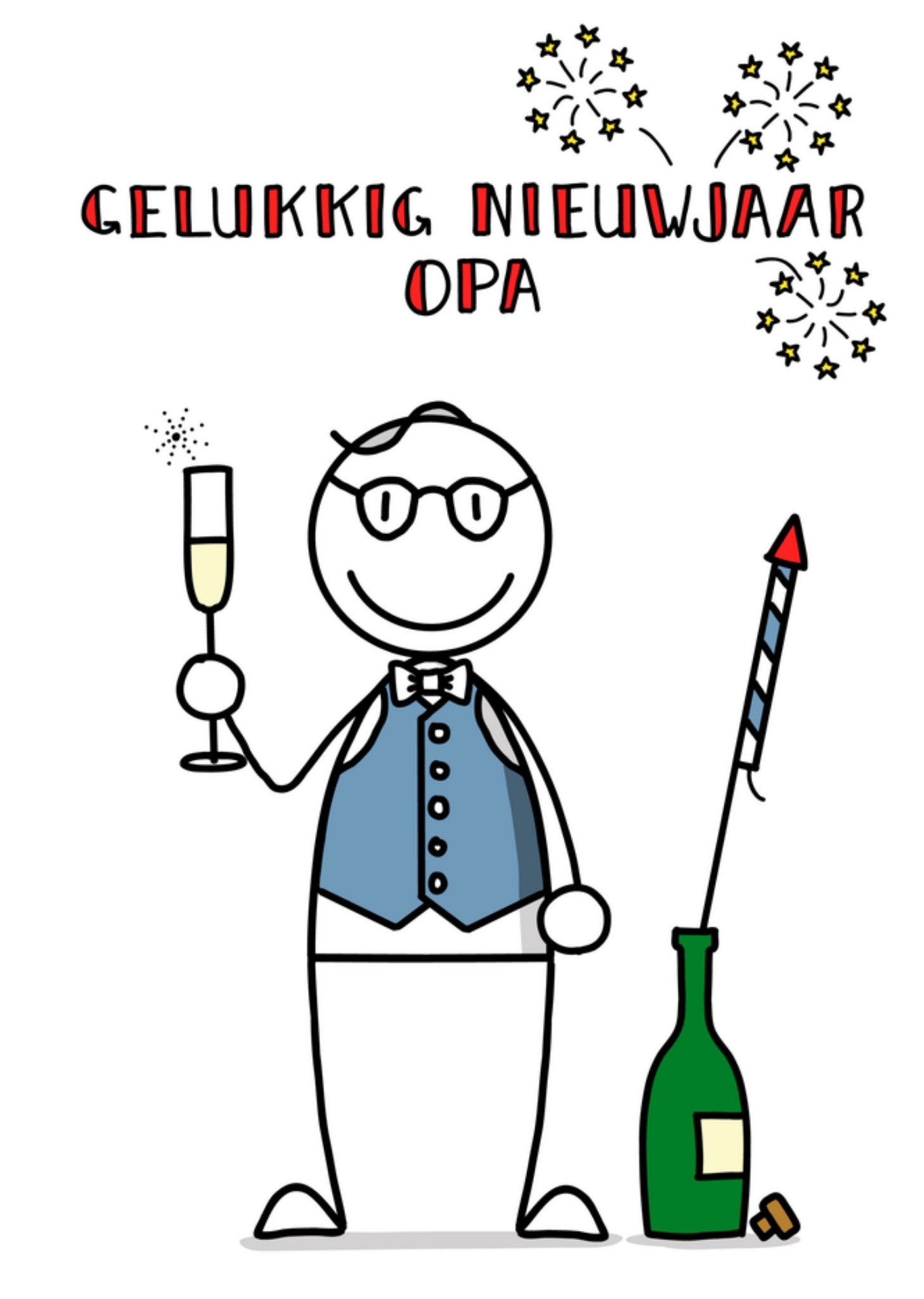 Nieuwjaarskaart opa vuurwerk Kaart YH Tekent