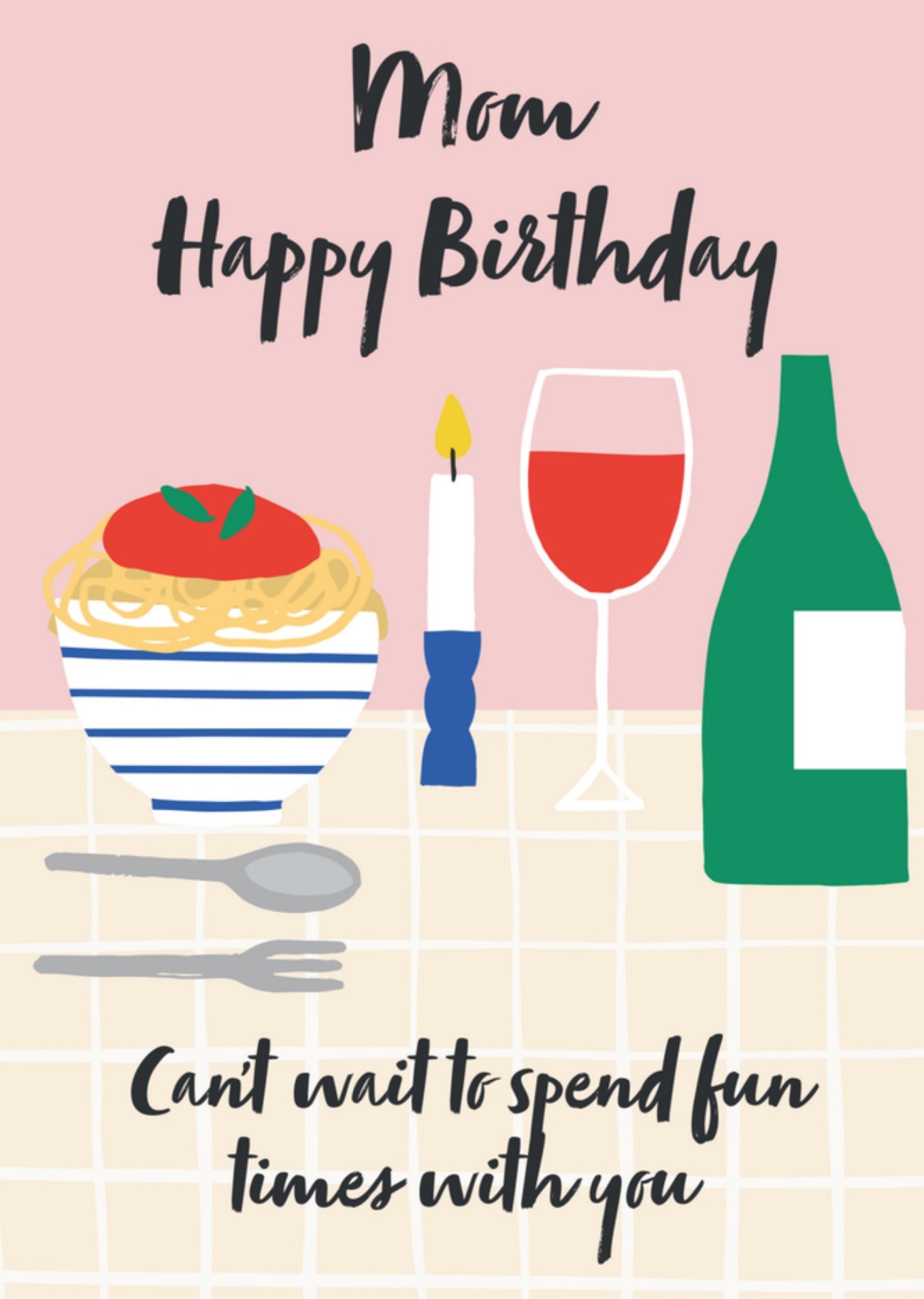 Verjaardagskaart wijn en pasta Kaart Greetz