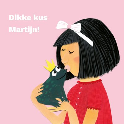 Dikke Kus Geïllustreerd Meisje Met Kikker Kaart