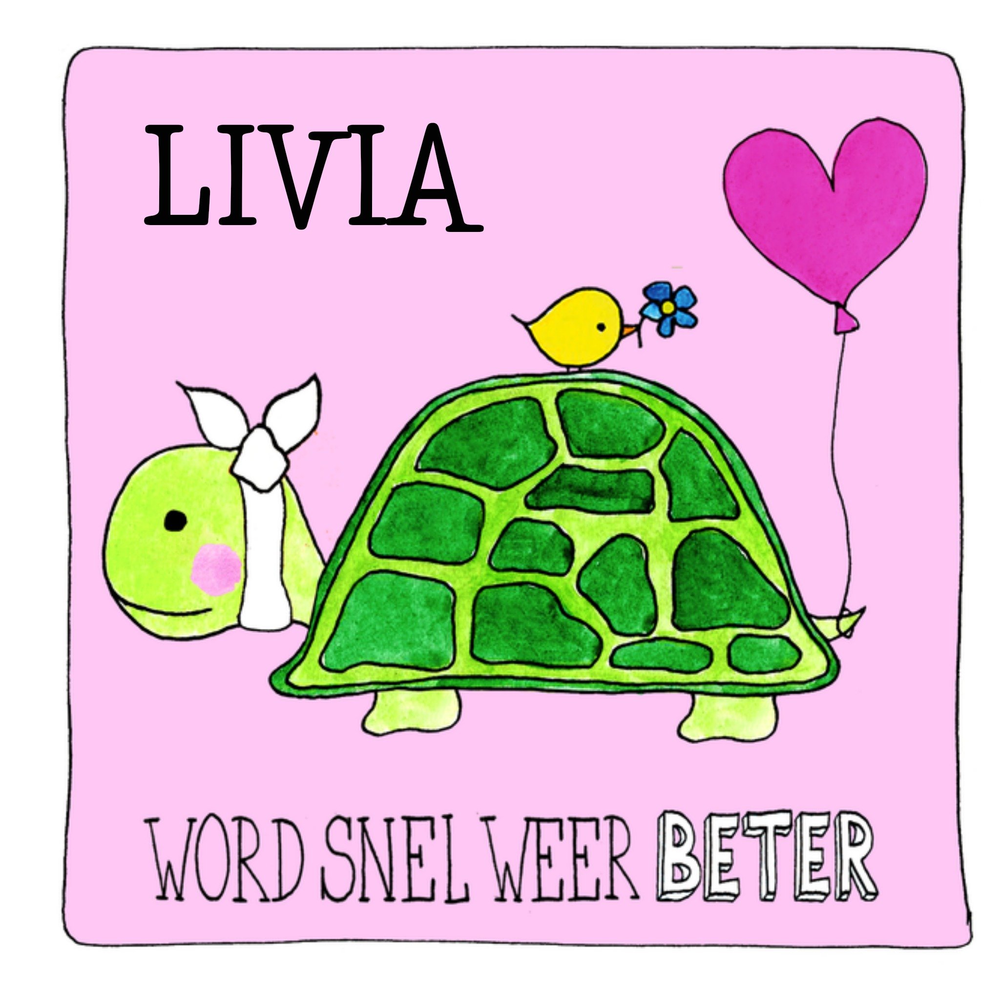 Beterschapskaart Schildpad Roze Vierkante Kaart Sandysign