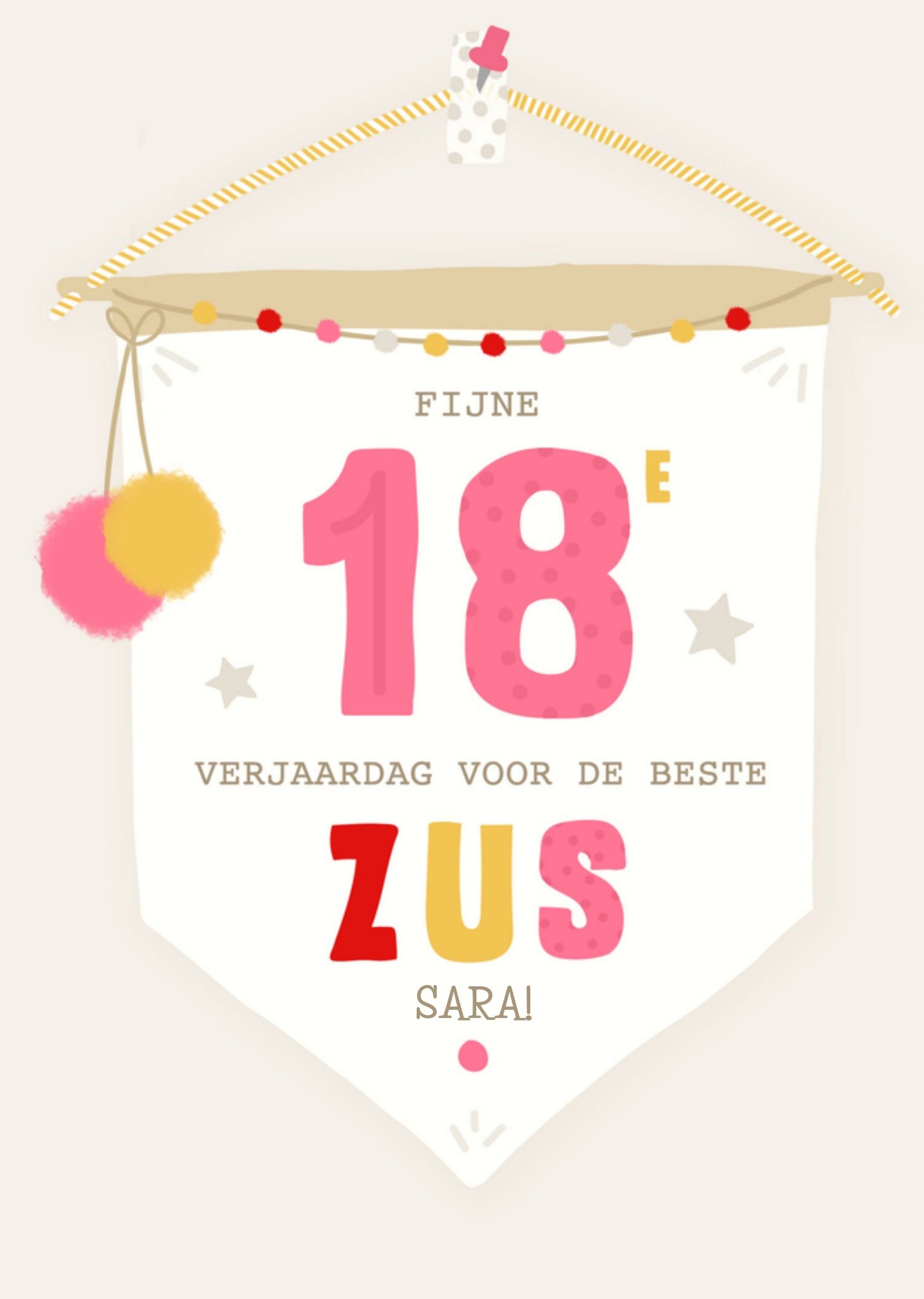 Verjaardagskaart zus 18 jaar met naam Kaart Greetz