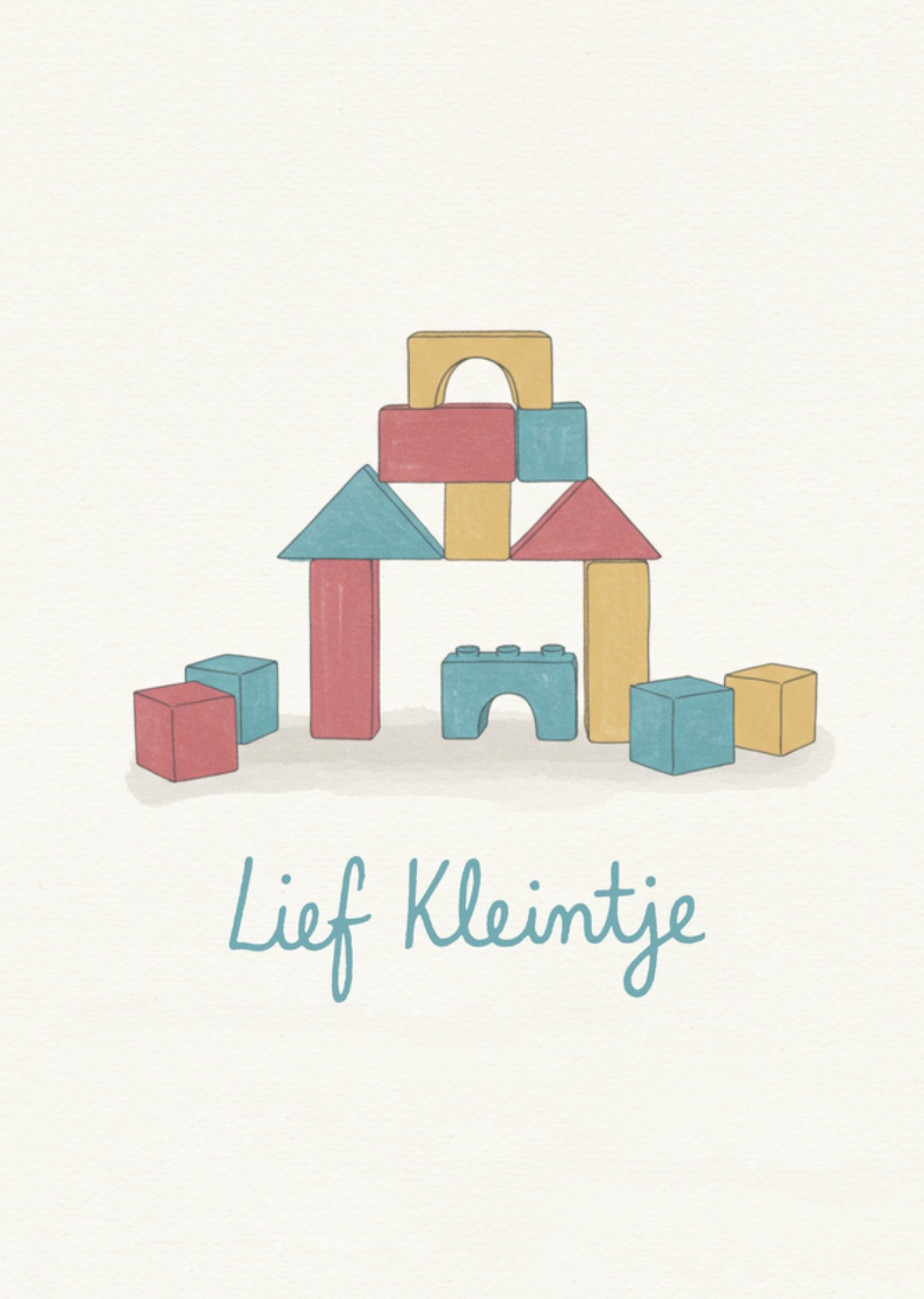 Geboortekaart Lief Kleintje Geïllustreerde houten bouwblokken Kaart Greetz