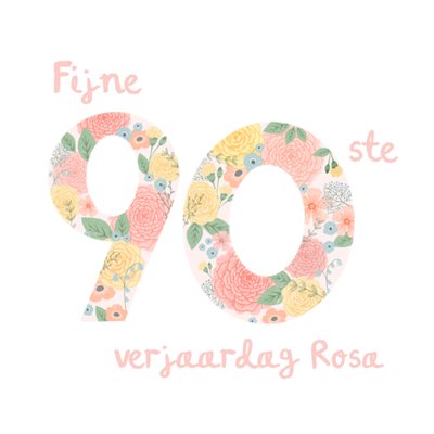 Bloemen Patroon Typografisch 90e Verjaardag Kaart