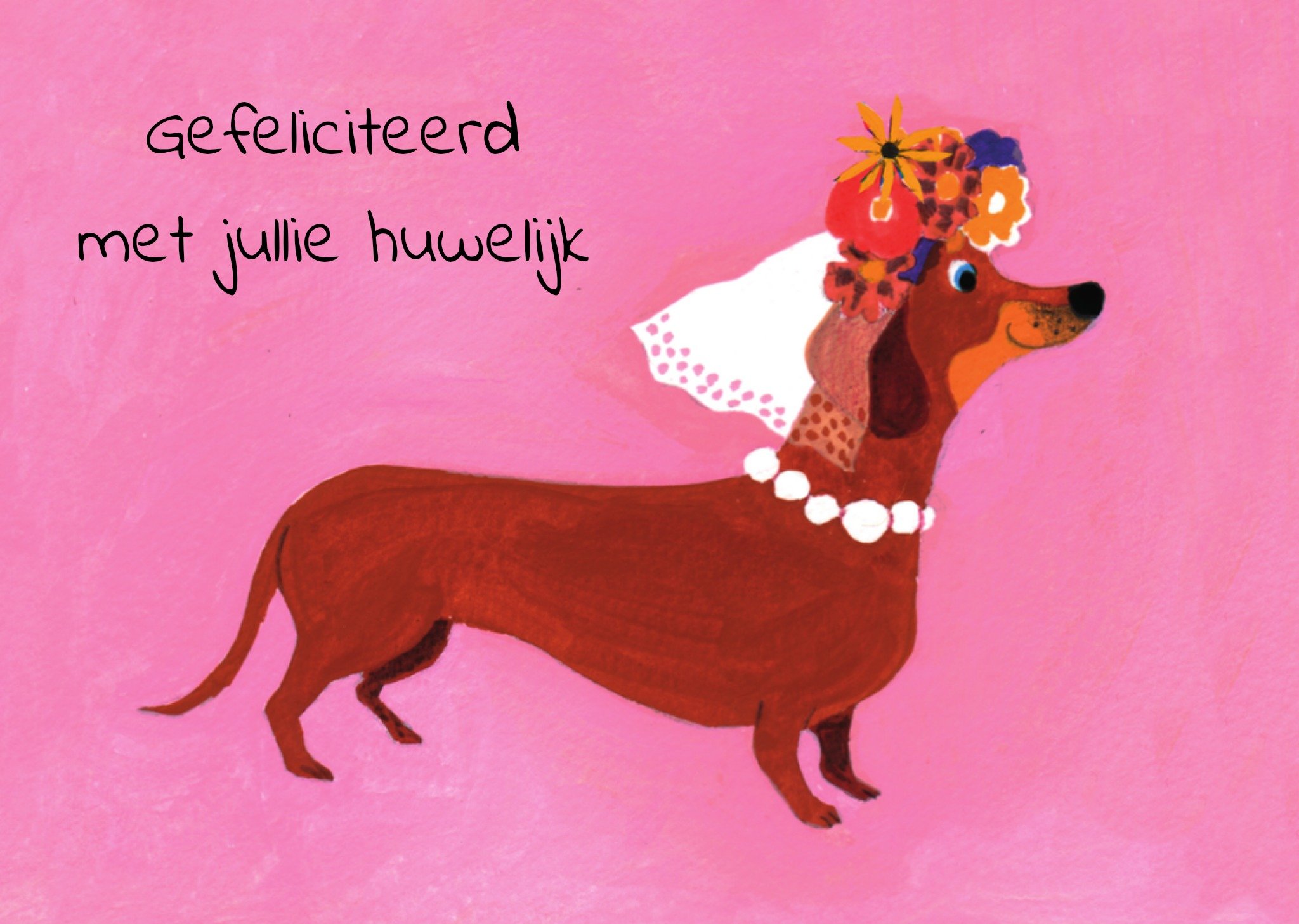 Huwelijkskaart Bloemen Teckel Kaart Noëlle Smit