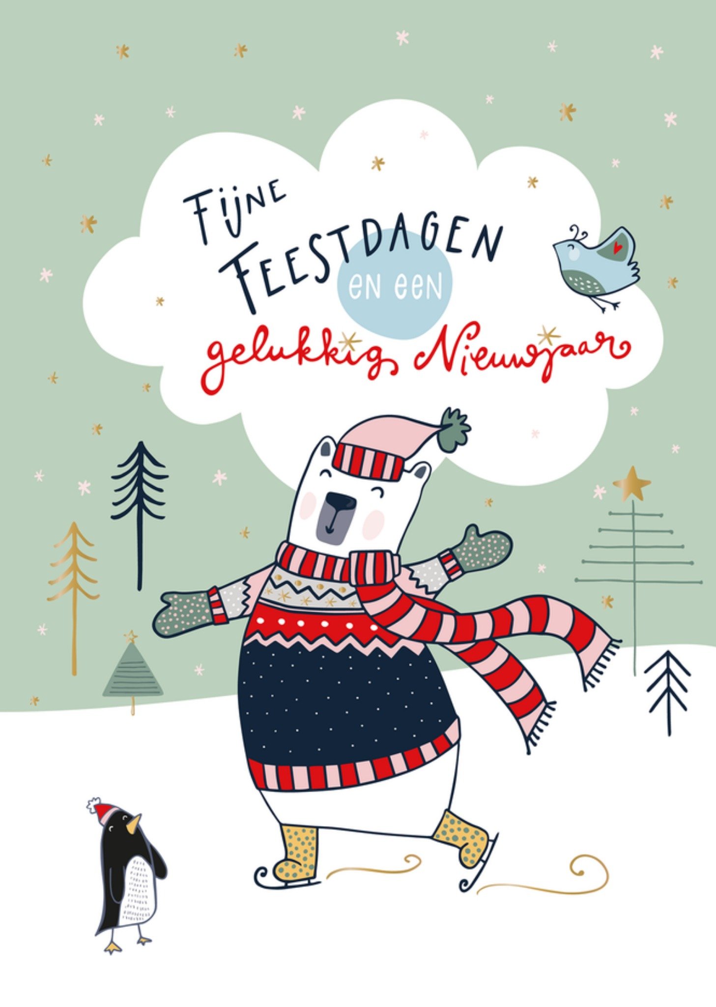 Kerstkaart Fijne Feestdagen en een Gelukkig Nieuwjaar Polar Knuffelbeer Funny Side Up