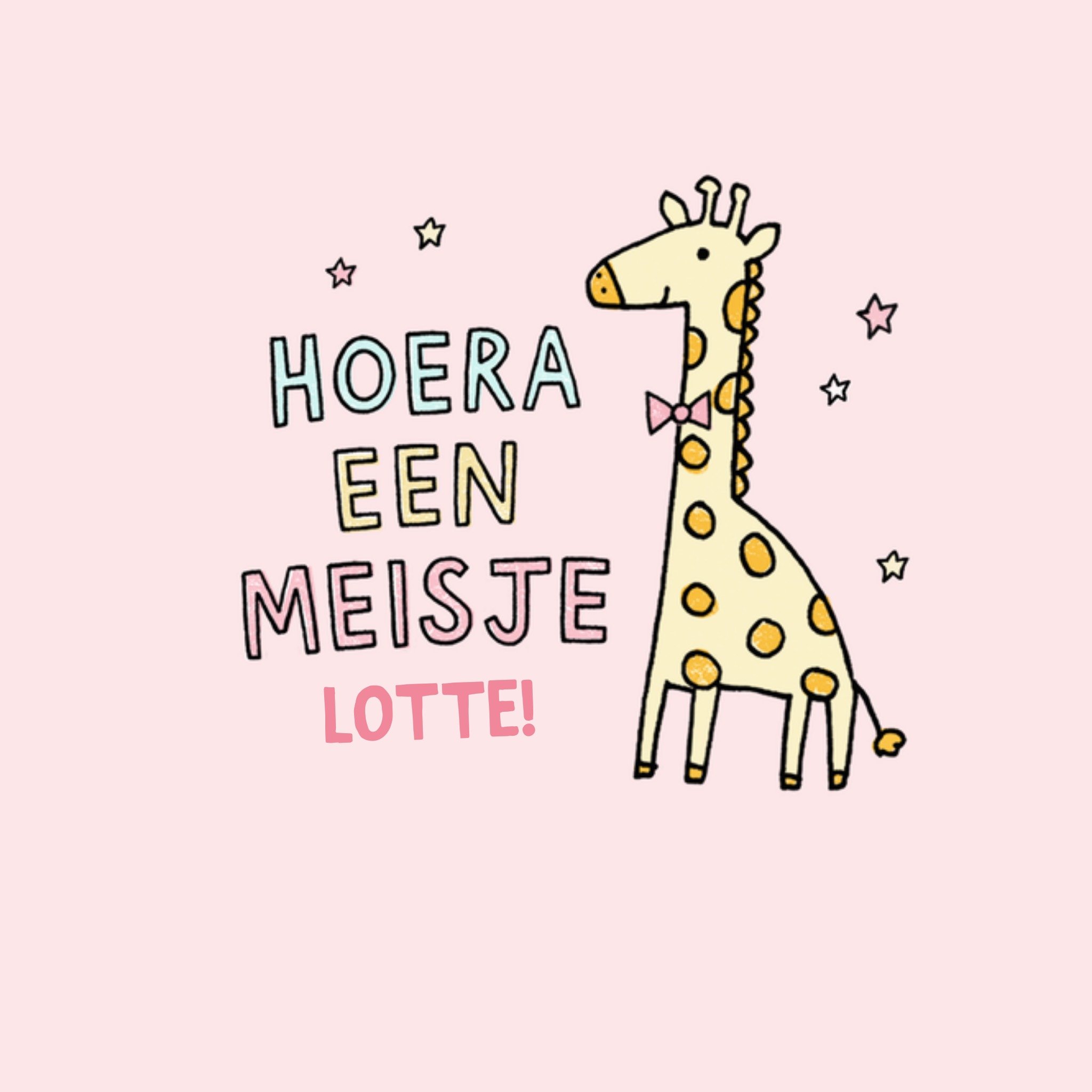 Jenny Seddon Geboortekaart Hoera een meisje Geïllustreerde Giraf Vierkant