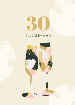 Geïllustreerde Champagneglazen 30e Huwelijksjubileum Kaart