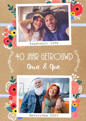 Geïllustreerde Bloemen Foto Upload Oma En Opa 40e Jubileum Kaart