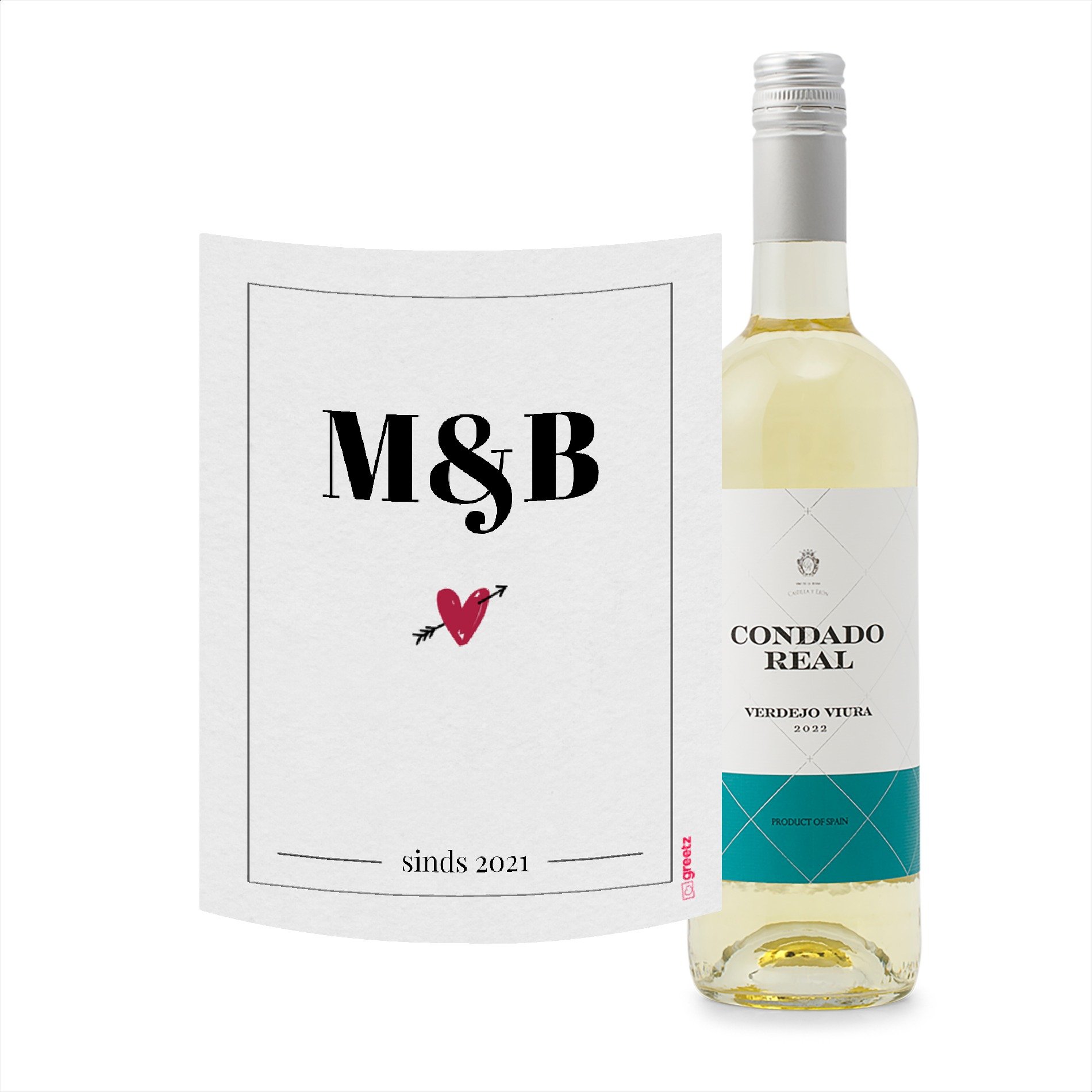 Condado Real | Verdejo - Viura | Love met eigen tekst | 750 ml | Alcohol Gift