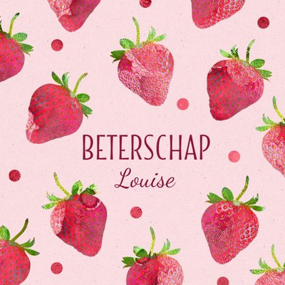 Geïllustreerd Aardbeienpatroon Beterschap Kaart