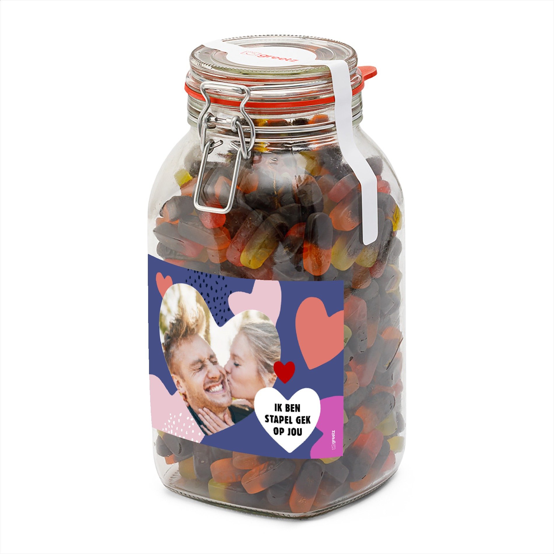 Snoeppot Dropfruit 1,9 kg Stapelgek op jou met eigen foto Gepersonaliseerd Snoep Greetz