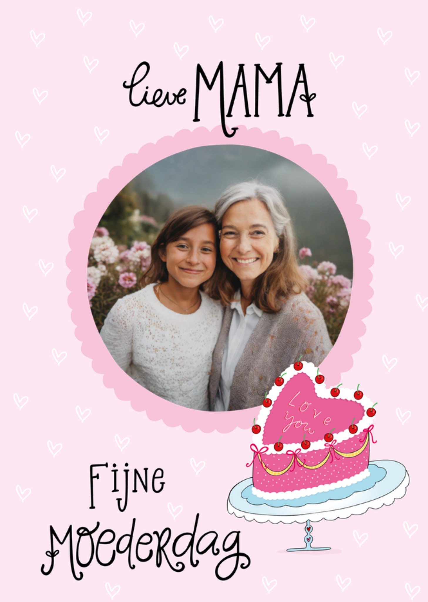 Moederdagkaart Lieve Mama Fijne Moederdag Taartillustratie Aanpasbare foto Funny Side Up