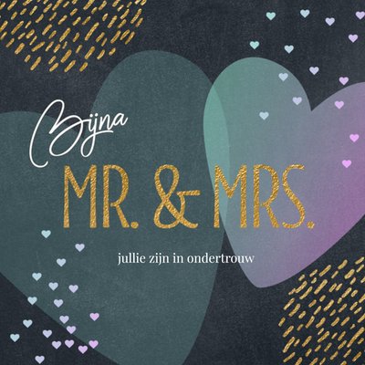Bijna Mr En Mrs Gouden Hartjes Typografisch Ondertrouw Kaart