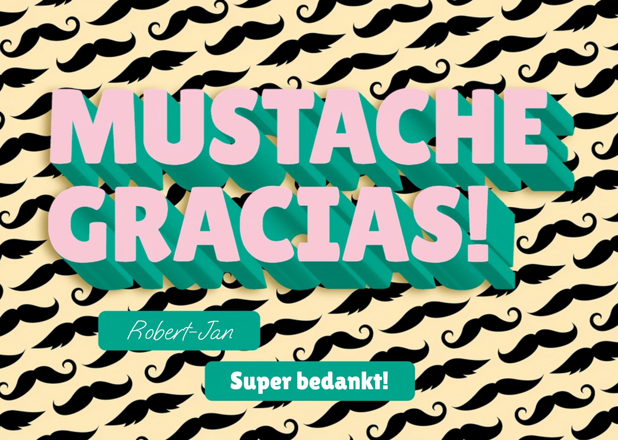 Bedankt kaart Muchas! Nee, Moustache Gracias! Kaart Love Repeat
