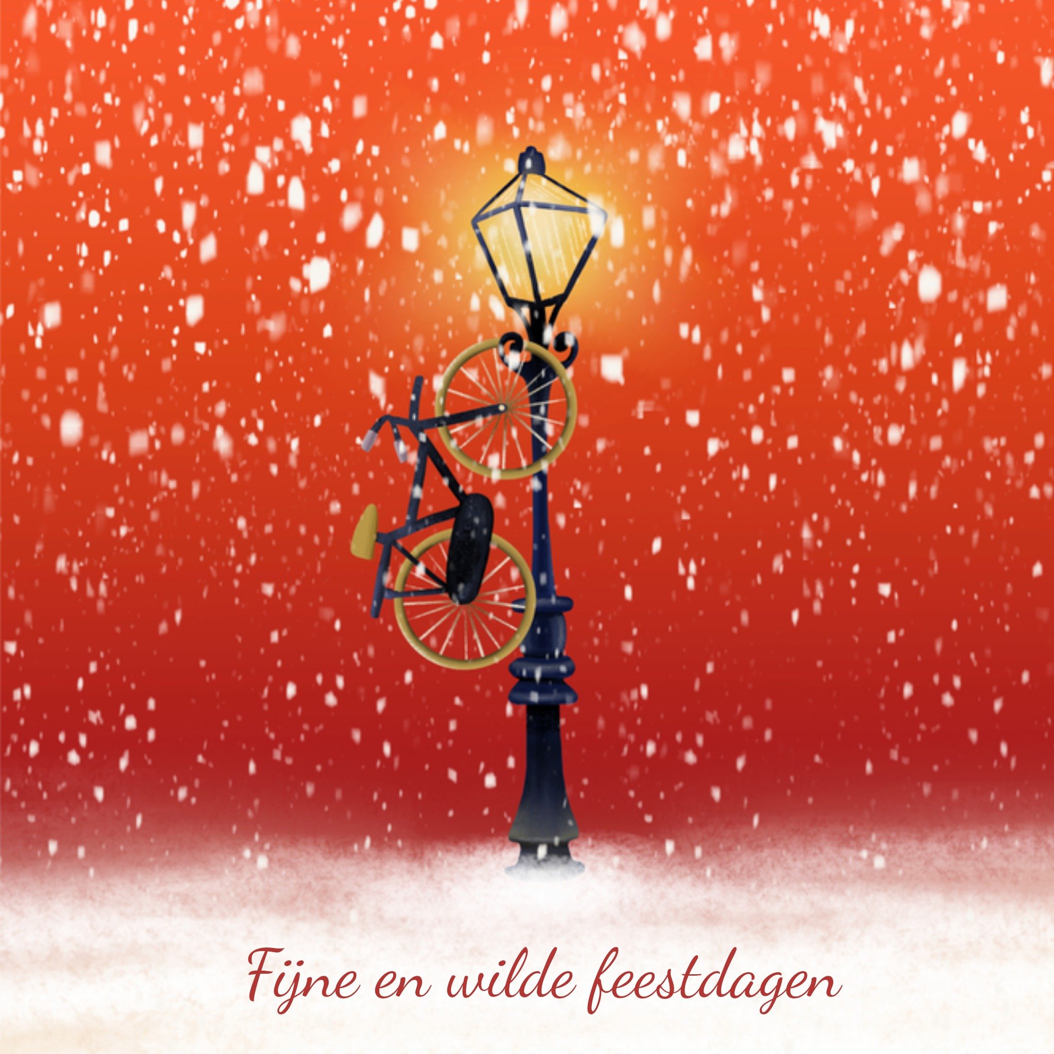 Greetz Kerstkaart lantaarnpaal fiets Vierkant