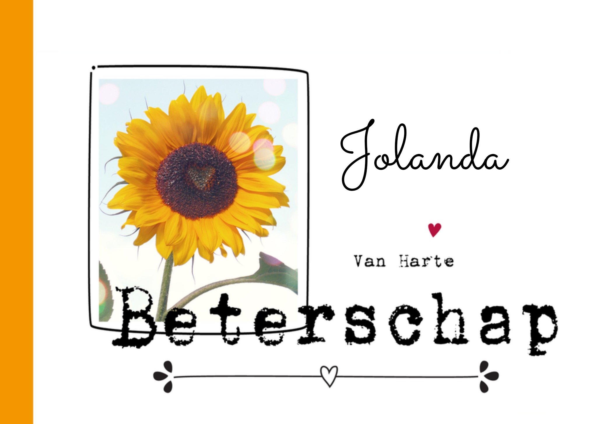 Beterschapskaart Zonnebloem + naam Kaart Paperclip