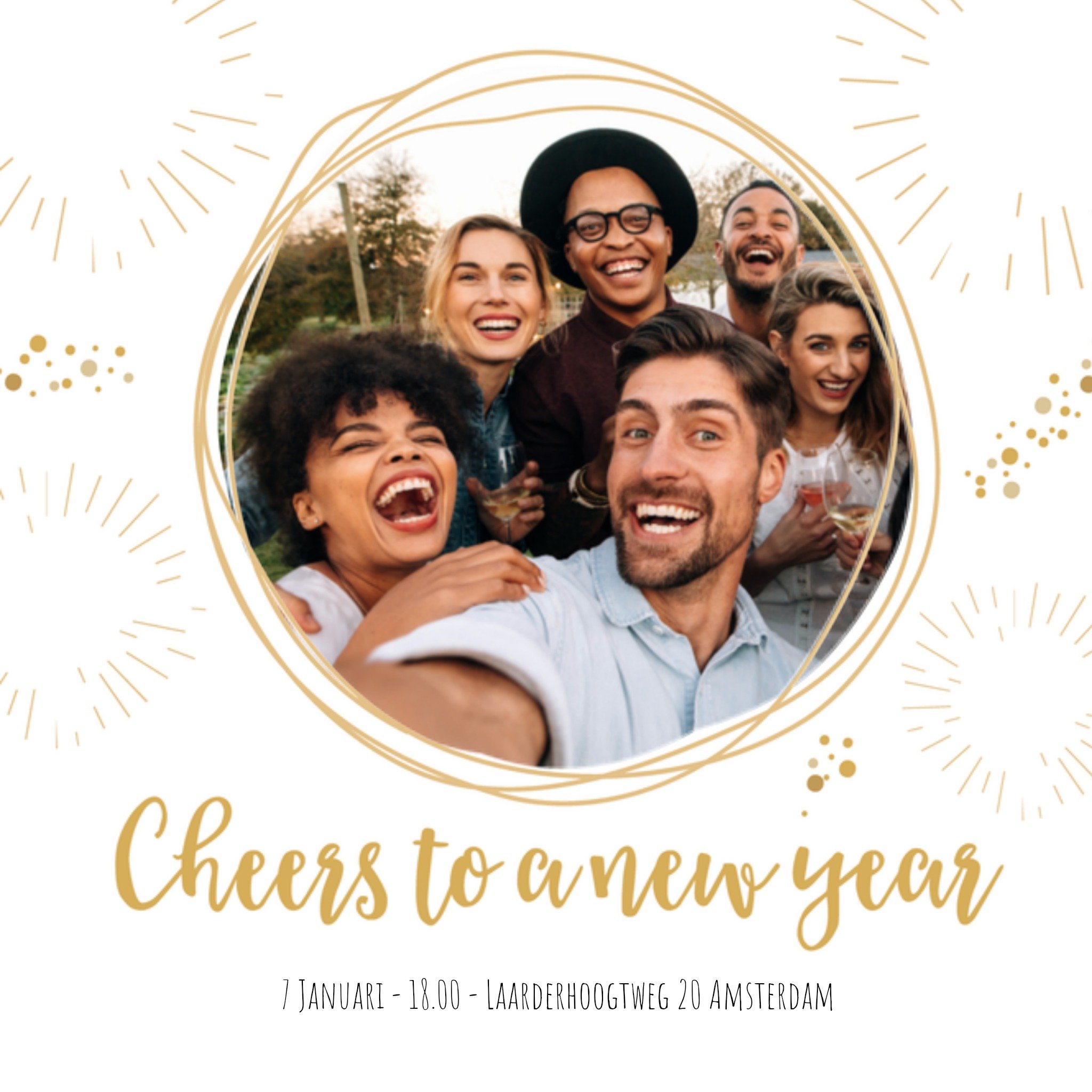 Greetz Uitnodiging nieuwjaarsfeest fotokaart Vierkant