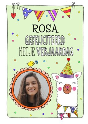 Sandysign | Verjaardagskaart | Gefeliciteerd Met Je Verjaardag Llama | Aanpasbare foto enn tekst