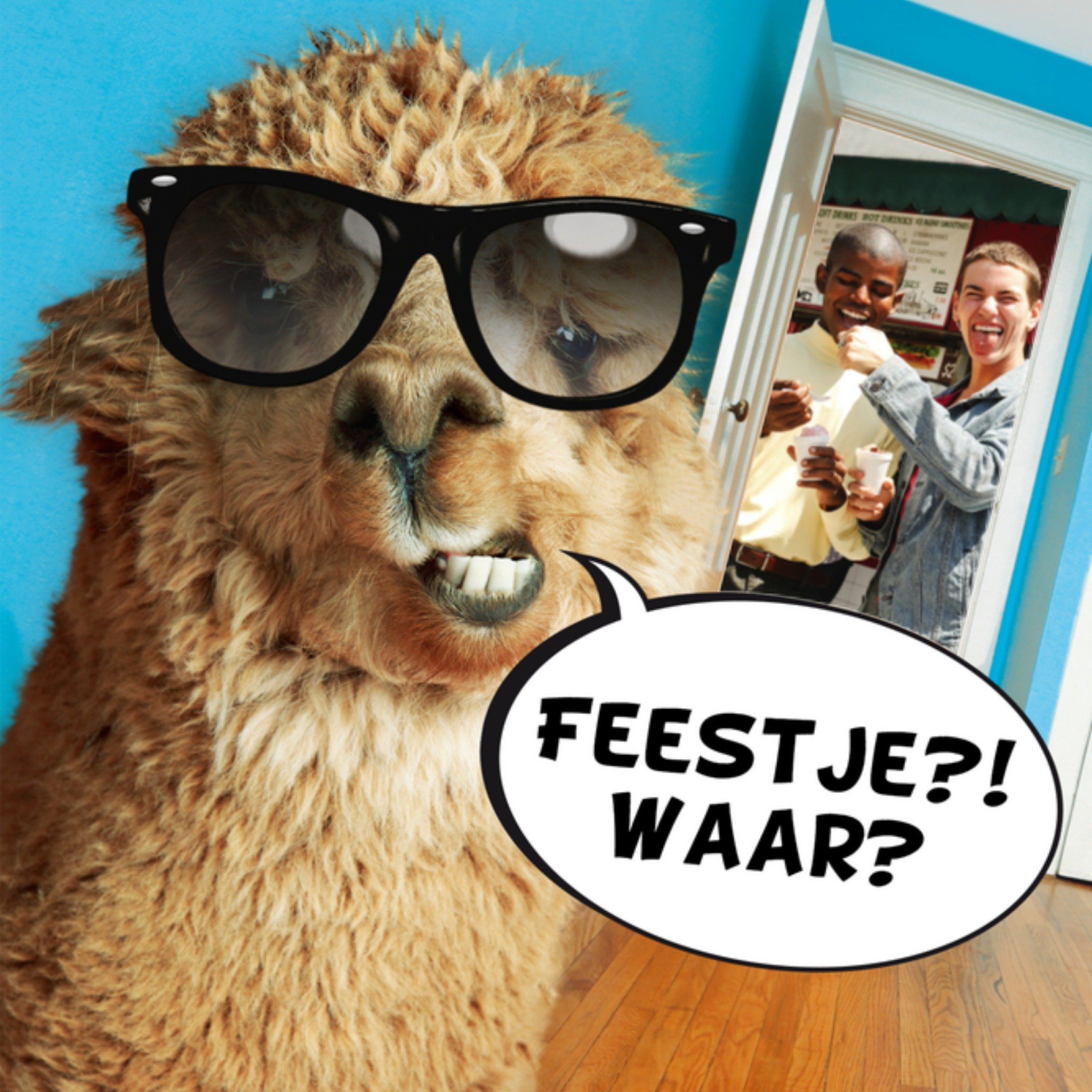 Verjaardag Lama Jongen Vierkante Kaart Paperclip