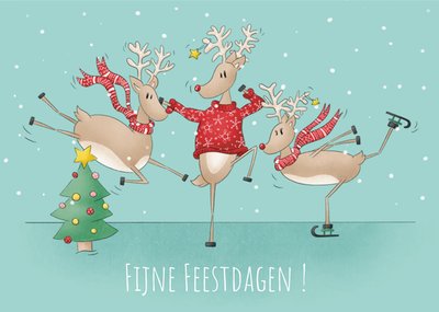 Geïllustreerde Schaatsende Rendieren Feestdagen Kaart