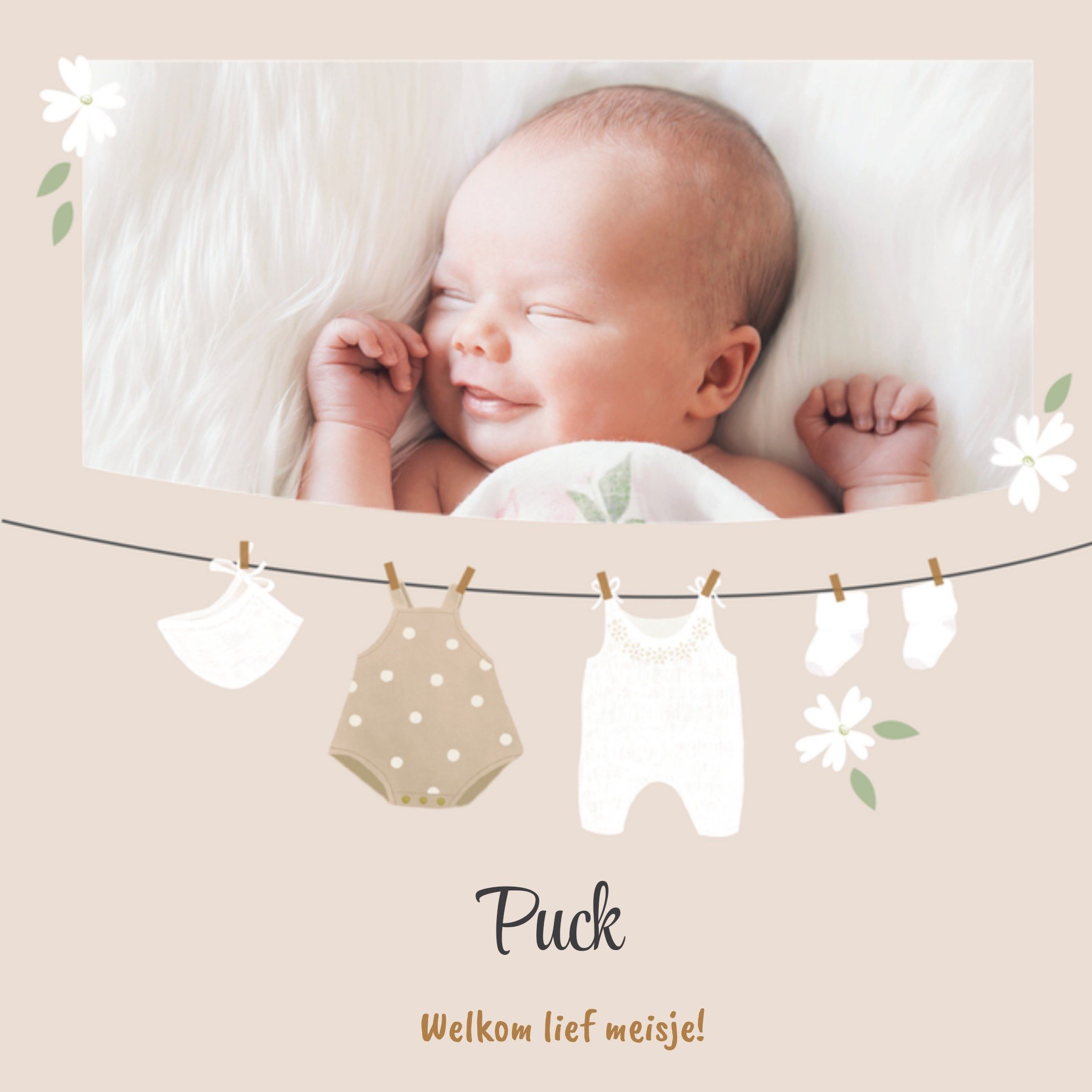 Geboortekaart fotokaart met naam Vierkante Kaart Tsjip