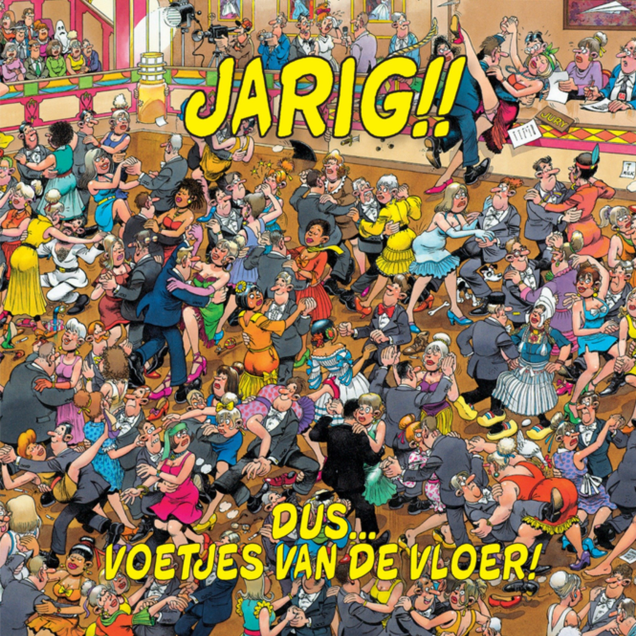 Verjaardagskaart met dansende mensen Vierkante Kaart Jan van Haasteren