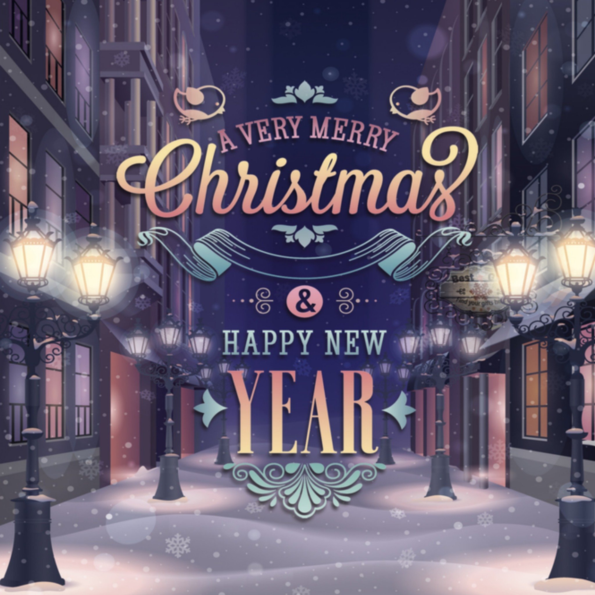 Kerstkaart lichtjes straat TMS