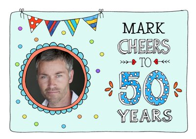 Sandysign | Verjaardagskaart | Cheers To 50 Years | Aanpasbare foto enn tekst