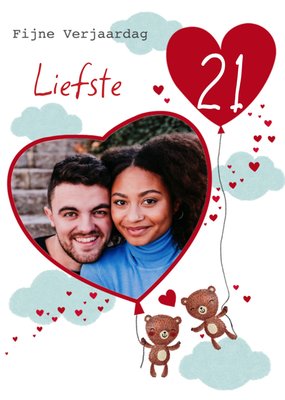 Geïllustreerde Beren Foto Upload Liefste 21e Verjaardag Kaart