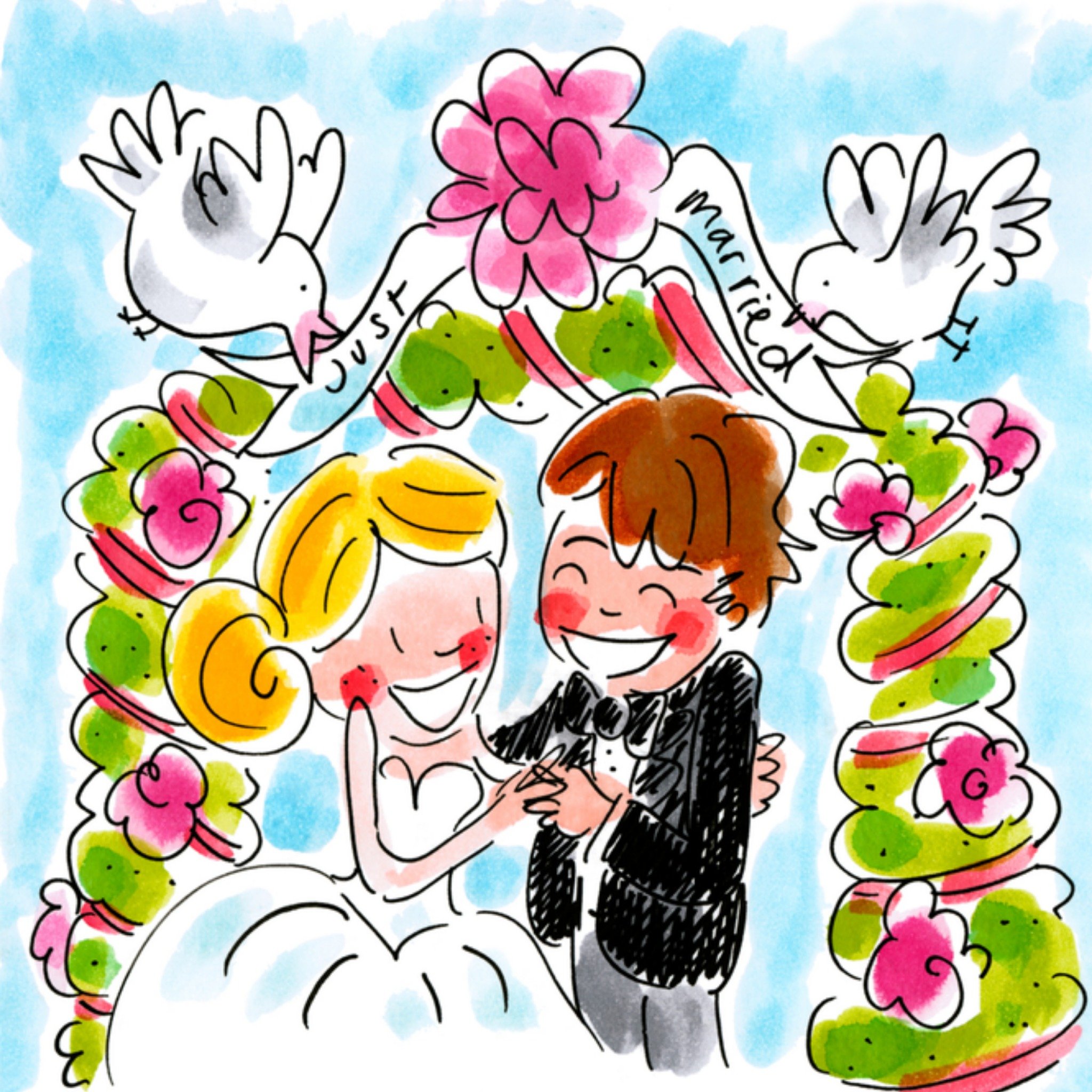 Huwelijkskaart Witte duifjes Vierkante Kaart Blond Amsterdam