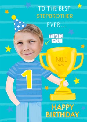 Voor De Beste Stiefbroer Ooit Geïllustreerde Trofee Foto Upload Verjaardag Kaart