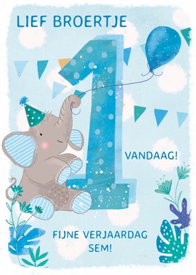 Lief Broertje Geïllustreerde Olifant 1e Verjaardag Kaart