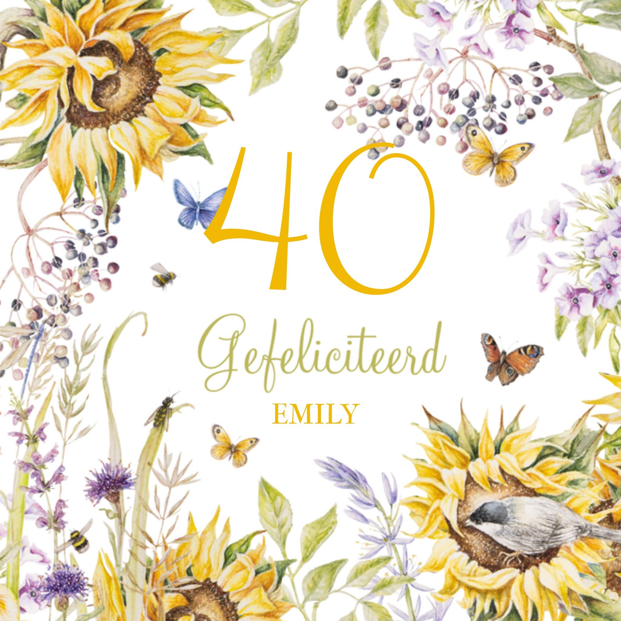 Verjaardagskaart 40 naam Vierkante Kaart Janneke Brinkman