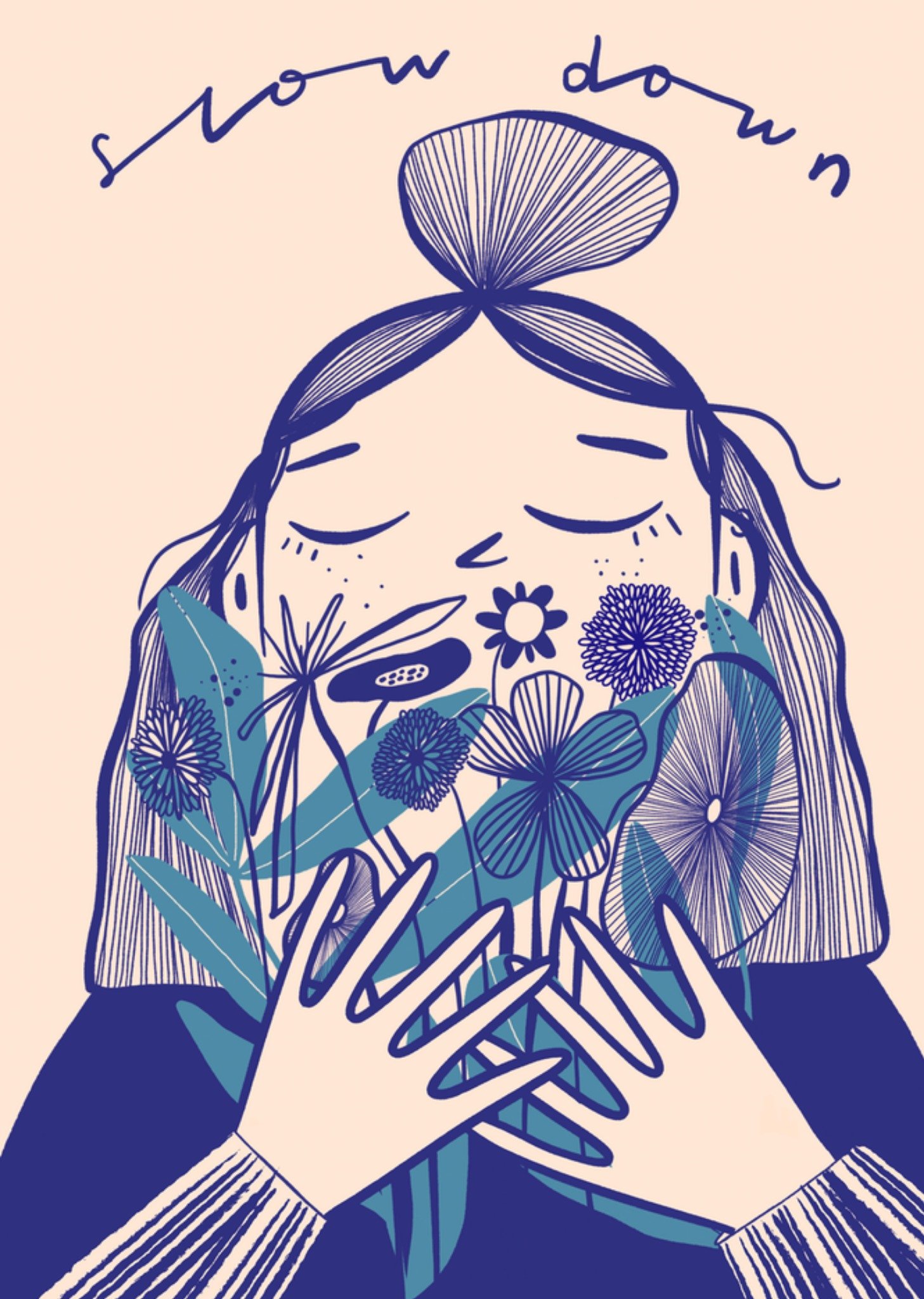 Zomaar kaart Slow Down Floral Calm Kaart Gozde