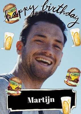Geïllustreerde Burgers En Bier Foto Upload Verjaardag Kaart
