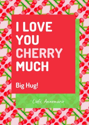 I Love You Cherry Much Kersenpatroon Typografisch Romantische Kaart