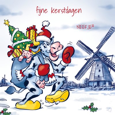 Geïllustreerde Koe Voor Neefje Kerstdagen Kaart