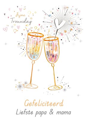 Geïllustreerd Champagneglazen Papa En Mama Trouwdag Kaart