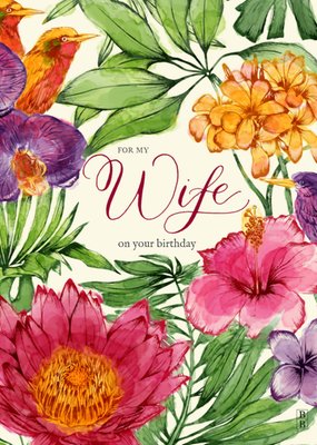 Geïllustreerde Tropische Bloemen Vrouw Verjaardag Kaart