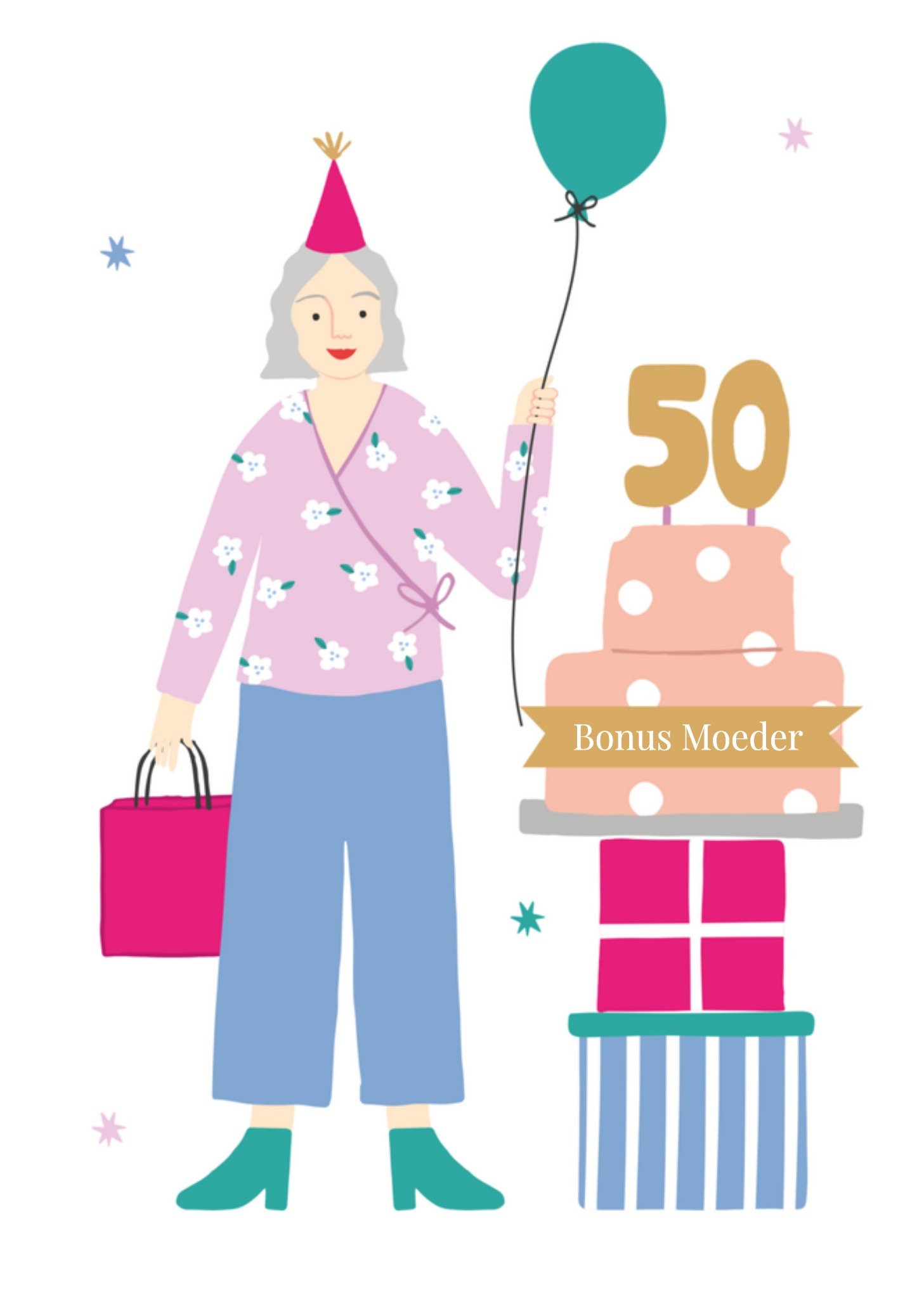 Verjaardagskaart illustratie 50 Greetz