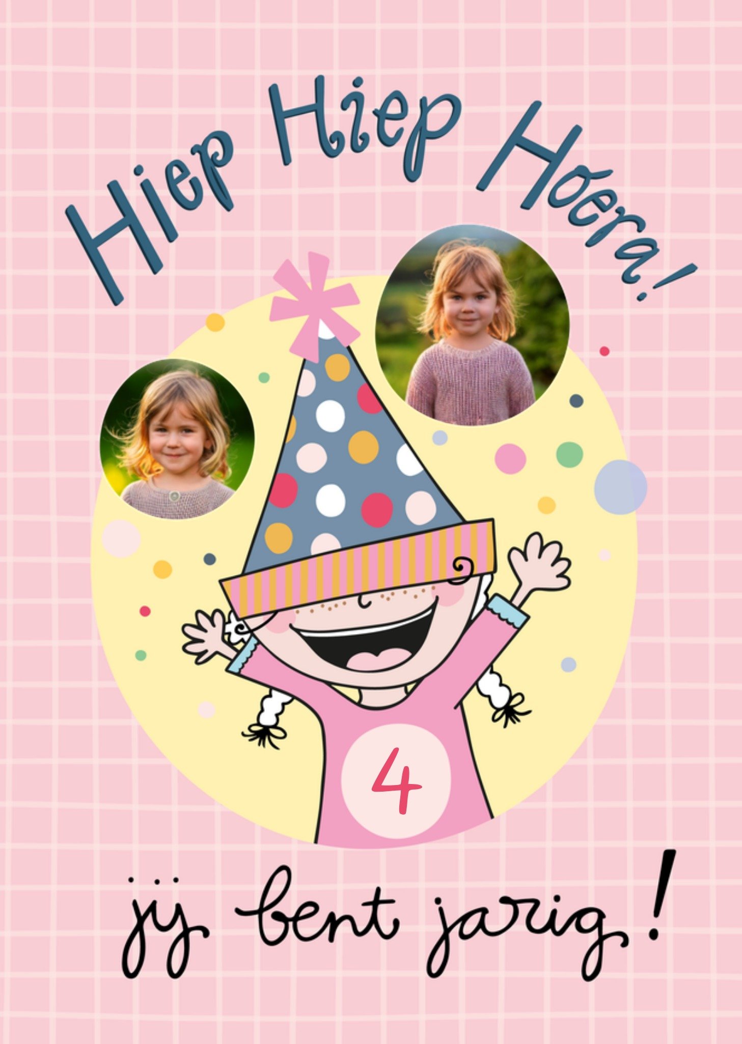 Verjaardagskaart 4 Hiep Hiep Hoera! Kaart Funny Side Up